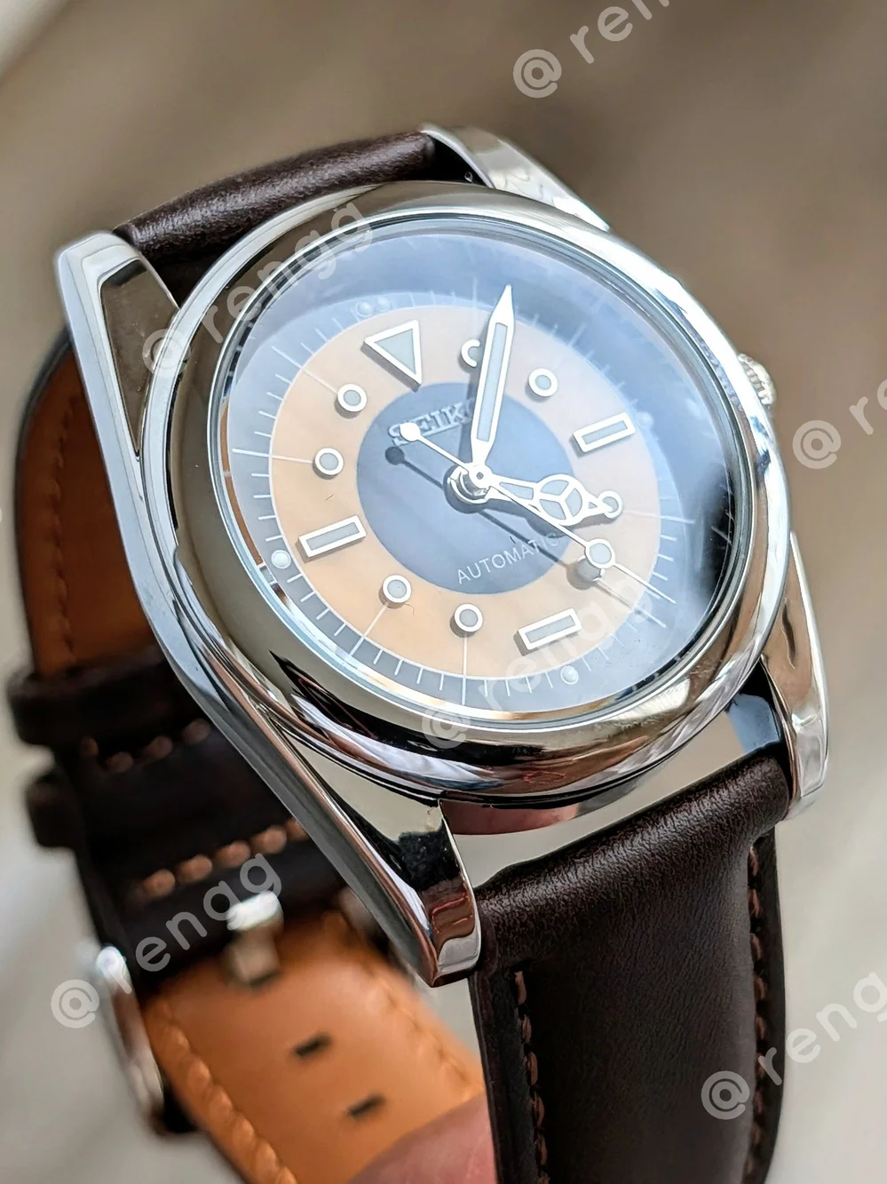 Seiko Orange & Black THE EYE Leather Strap Watch Smooth Sweep Second